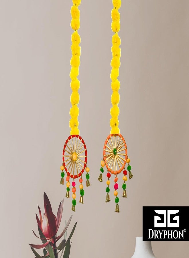 DRYPHON Artificial Marigold Flowers With Pom Pom Ring Bell Hanging Garlands for Home Decoration, Diwali, Wedding, Puja (Pack of 2) - Image 5